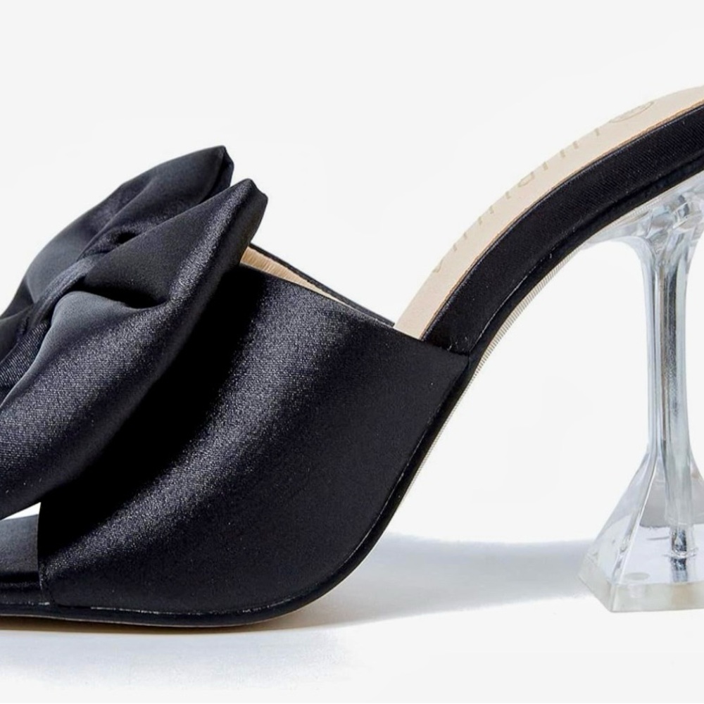 LIURUITA Ladies Satin Black Heels with Bow Square Toe Size 46 Us 14 New